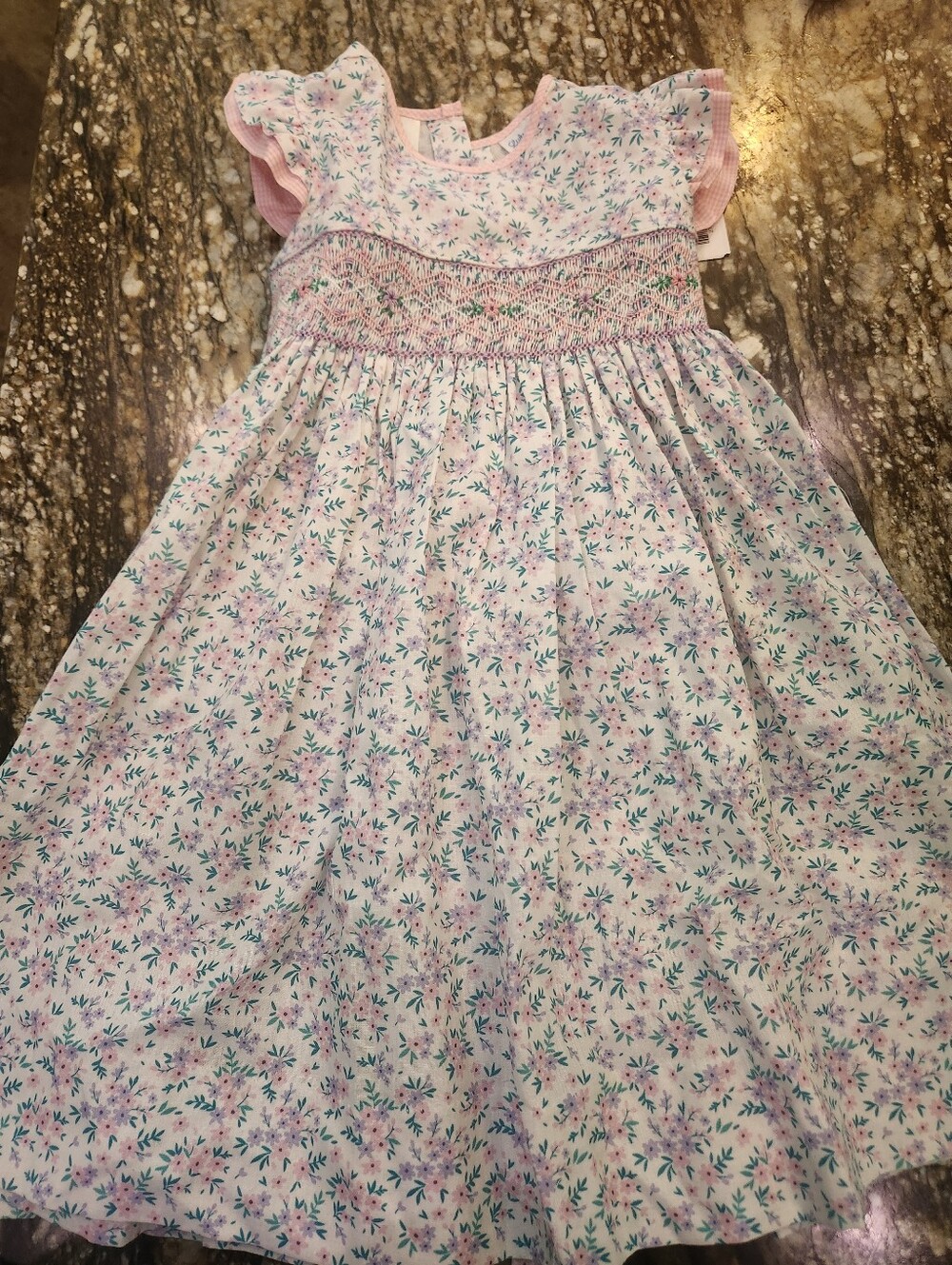 Girls' Pink Floral Smocked Dress